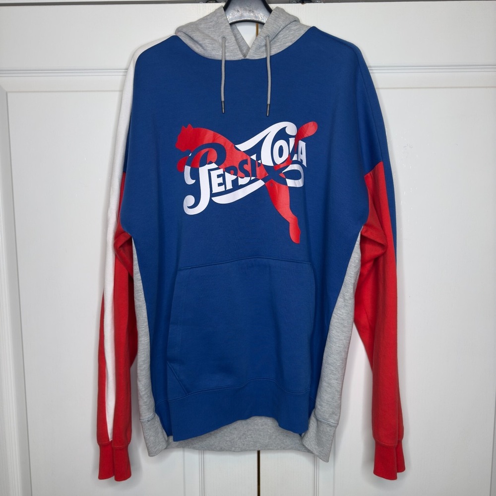 PUMA Track Hoodie Men's Medium Multi Pepsi Cola Graphic Long Sleeve Drawstring